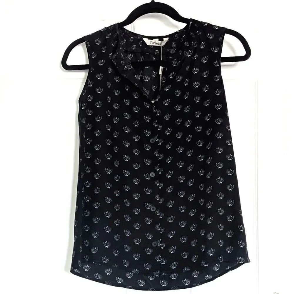 Tucker Sleeveless Classic Top Inked Batik in Crepe de Silk Floral Print Smock